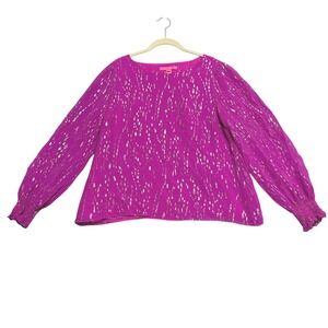 Lilly Pulitzer Idina Silk Top Pink Metallic Chiffon Lined Size Large Blouse